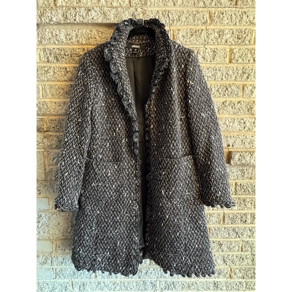 DKNY Black/Ivory Textured Wool coat